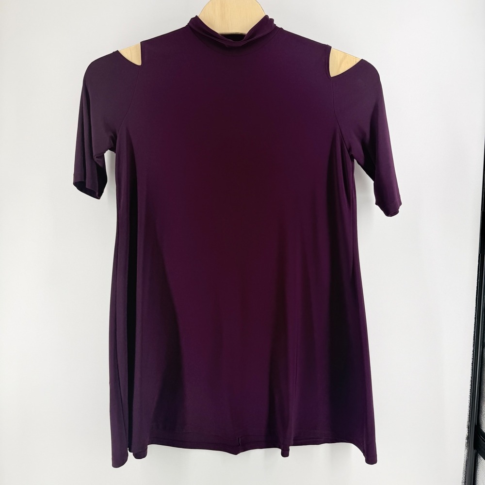 Clara Sunwoo Plum Purple Cold Shoulder Mock Neck Tunic Top Large USA‎ Made